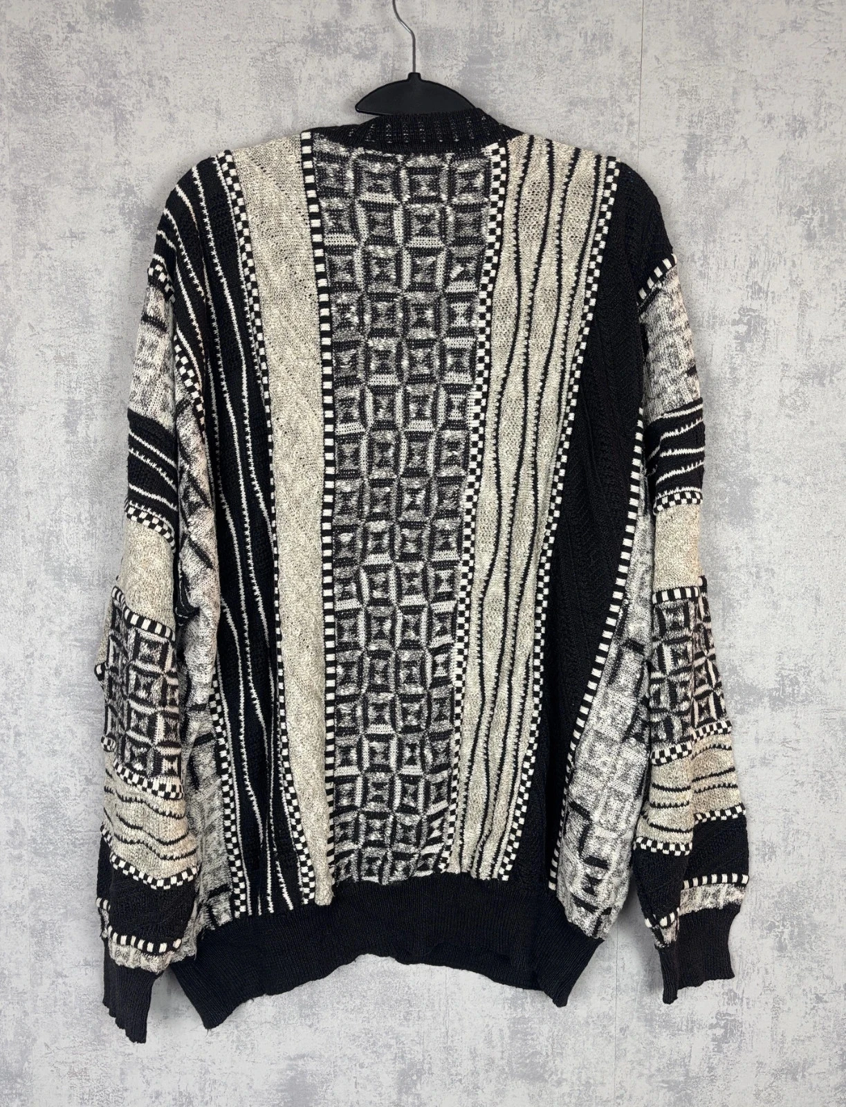 Vintage Monello cardigan Coogi style black beige / 3D geometric pattern cotton, size L – photo 4